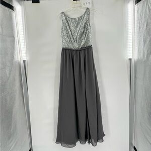 Christina Wu 22783 Boat Neck Sequin Bridesmaid Dress silver dress maxi size 6
